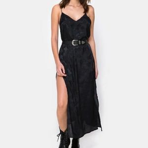 Motel Hime Maxi Dress in Satin Black Rose NWT